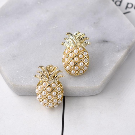 Creative Zircon Pearl Pineapple Alloy Earrings NHNT154585's discount tags