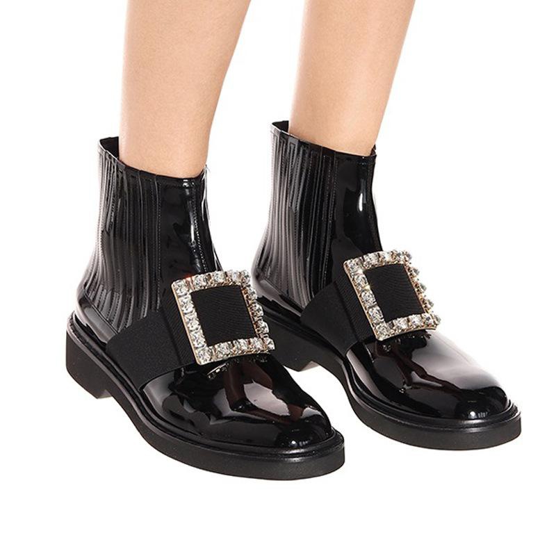 Square buckle rhinestone Chelsea boots England wind thick with flat Martin boots NHCA155168