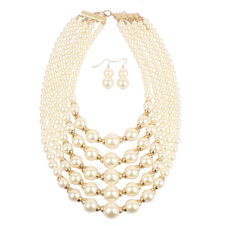 Style européen et Américain Collier Imitation Perle Perlée De Mode Exagéré Femmes de Court Multi-Couche Collier 3110's discount tags