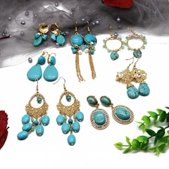 Fashion Turquoise Series Tassel Woven Earrings NHOM155156