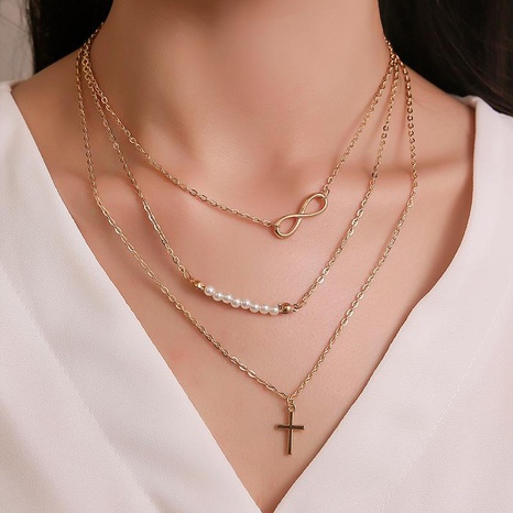 Moda cruz 8 palabra collar de perlas de múltiples capas NHDP155494's discount tags