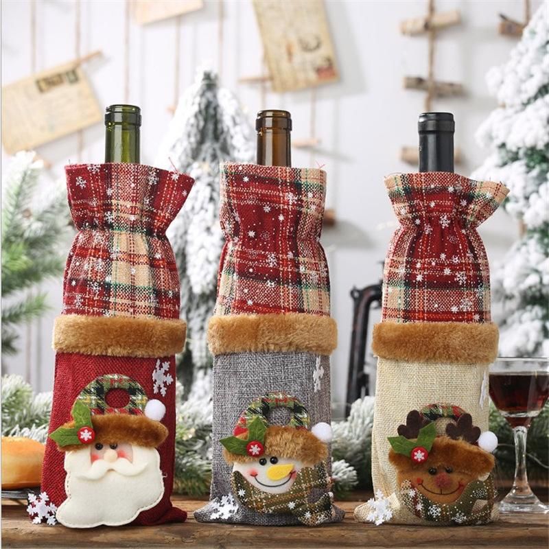 Neue Weihnachts dekoration Plaid Leinen Weinflaschen set Rotwein Champagner Weinflaschen beutel Neues Produkt heier Verkauf