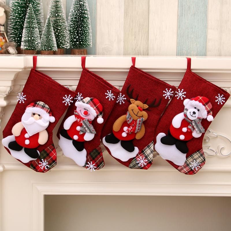 Neue grenz berschreitende mittelgroe Leinen Weihnachts socken Weihnachts dekoration Weihnachts geschenk tasche Geschenkt te Weihnachts hngende Socken