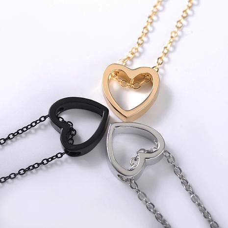 Korean style hollow heart love heart heart couple stainless steel color necklace NHDP149373's discount tags