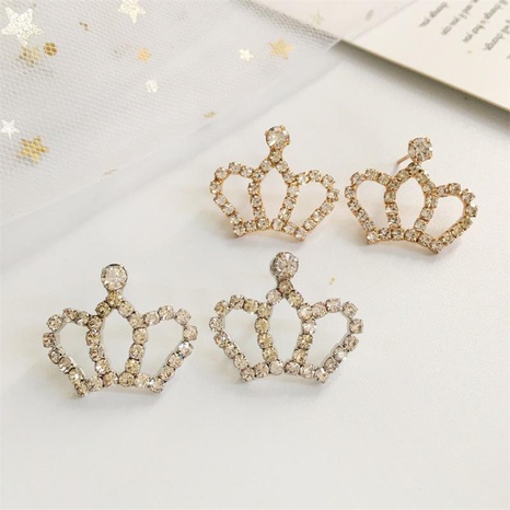 Small rhinestone shiny crown stud earrings NHDP155627's discount tags