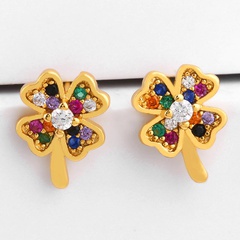 New copper inlay zircon butterfly flower stud earrings NHAS149868