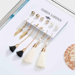 Simple feather love pearl tassel earrings NHDP149906
