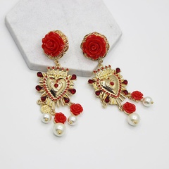 Neue europäische und amerikanische Mode Barock keramik große rote Blume Perle lange Fransen Ohrringe Ohrringe Ohrringe