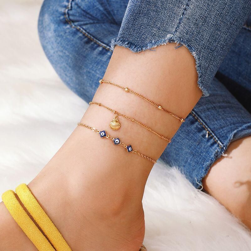 Europe and the United States popular alloy chain eye shell 3 set of anklet bracelet NHGY150276