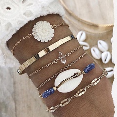 Fashion creative alloy chain rice beads flower shell 6 layer set bracelet NHGY150287