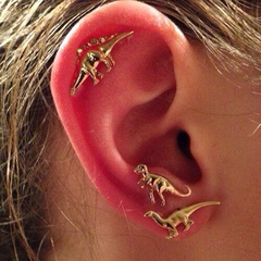 New animal ear cuff dinosaur antique clip earrings silver gold NHDP150552
