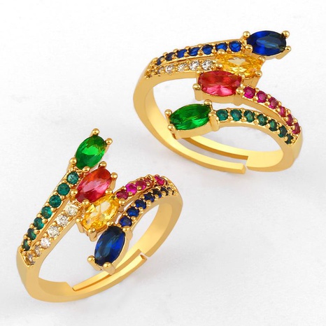 Copper plated micro-set color zircon tail rings NHAS150823's discount tags
