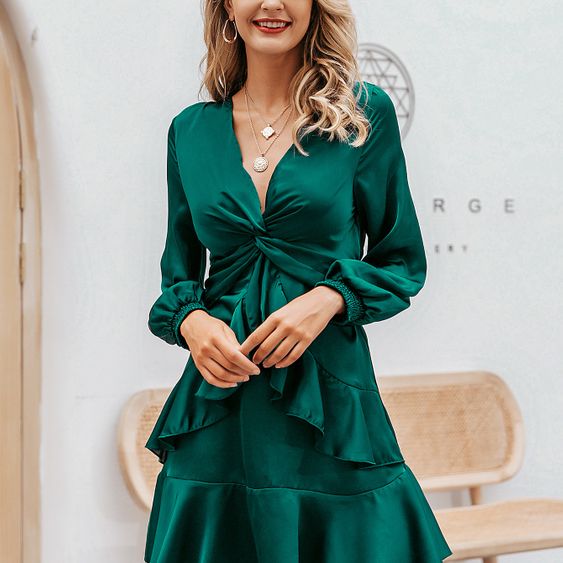 dark green v neck dress