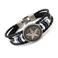 Five-pointed star rivet beaded men's bracelet Korean jewelry leather rope fashion retro multilayer leather bracelet