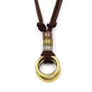 Bronze alloy doubleloop leather rope necklace adjustable casual Korean fashion leather rope sweater chain pendantpicture9