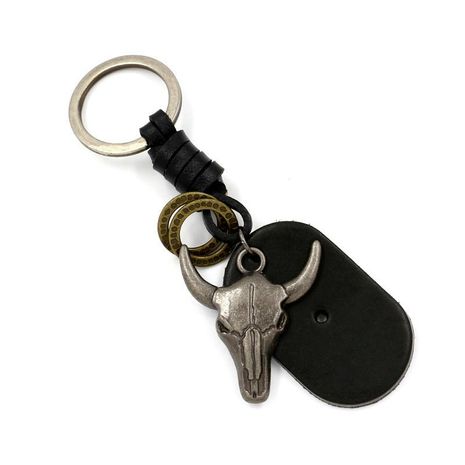Accessories Bull Head Alloy Leather Keychain Retro Men's Leather Keychain Small Gift's discount tags