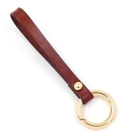 Llavero de piel de vaca marrón anillo de apertura de aleación de oro multifuncional cordón de muñeca con llave negra's discount tags