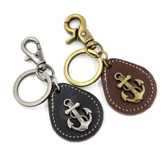 Anchor leather keychain men and women creative small gift leather key ring small pendant
