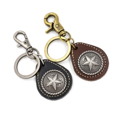 Retro pentagram keychain leather car key pendant men and women bag pendant