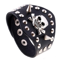 Studded skull leather bracelet