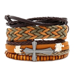 New vintage woven leather bracelet simple three-piece leather bracelet