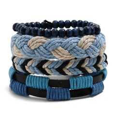 Hemp rope woven bracelet simple wooden beads four-piece cow bracelet