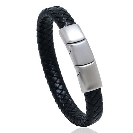 Creative steel color stainless steel men's leather bracelet magnetic titanium steel jewelry NHPK191579's discount tags