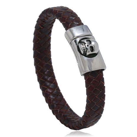 Explosion style stainless steel leather bracelet vintage woven titanium steel jewelry's discount tags