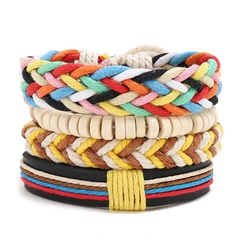 New colorful wax line braided four-piece girl bracelet simple diy multiple combination leather bracelet