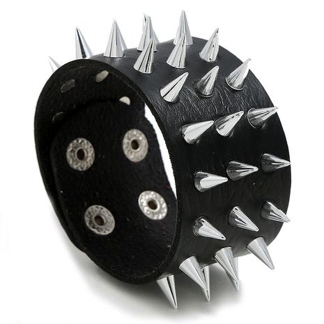 Men's Leather Bracelet European and American Punk Non-mainstream Three-row Spike Rivet Bracelet Jewelry's discount tags