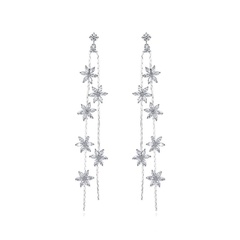 Light Floral Studs Fashion Long Tassel Earrings Copper Zirconium Chain