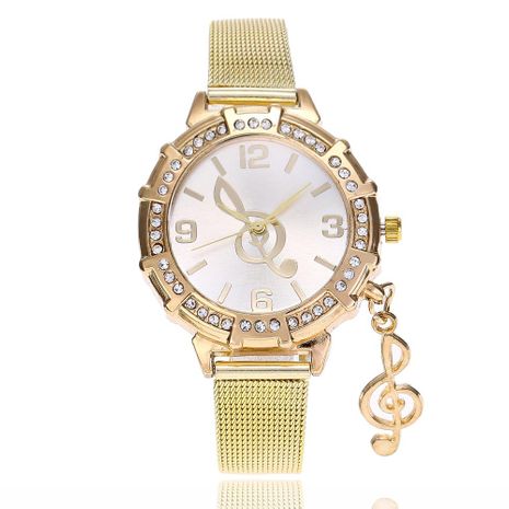 Music Symbol Pendant Diamond Gold Mesh Quartz Bracelet Watch Wholesale's discount tags