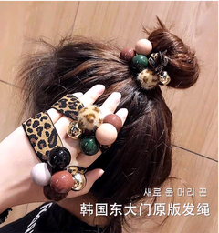 Cuerda de pelo anillo de pelo de leopardo tocado adulto pulsera doble uso simple lazo pelo perla cabeza cuerda banda de goma hembra coreana