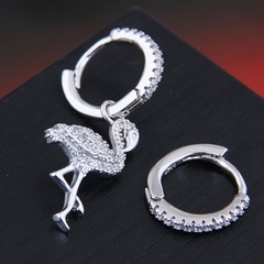 Korean fashion copper inlaid zircon simple ostrich simple circle asymmetric earrings