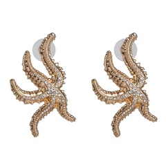 Alloy starfish diamond earrings personality street shooting golden animal earrings