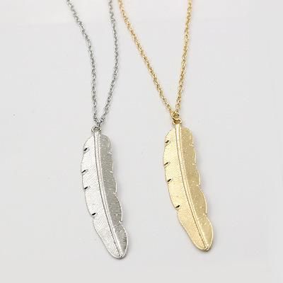 Necklace feather pendant necklace eco-alloy plating gold silver long tree leaf necklace NHCU192709's discount tags
