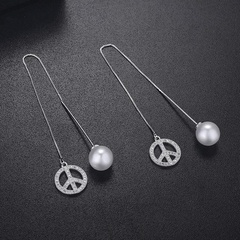 Korean fashion ear line simple long micro-inlaid zircon tassel pearl earrings
