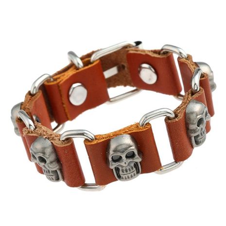 Jewelry punk leather bracelet alloy skull leather cowhide bracelet's discount tags