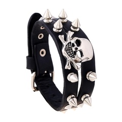 Jewelry punk vintage leather bracelet men's bracelet wide leather skull leather bracelet