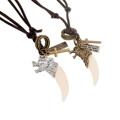 Fashion rock personality wolf tooth leather necklace vintage cowhide necklace men's pendant