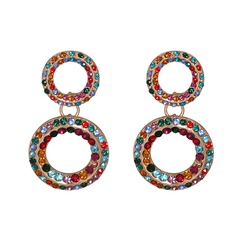 street style studded with diamond round retro hollow geometric circle earrings