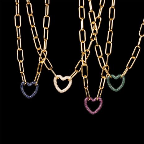 vente chaude nouveau style hip-hop coloré plein diamant en forme de coeur serrure chaîne épaisse collier's discount tags