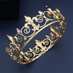 Baroque round gold rhinestone alloy crown