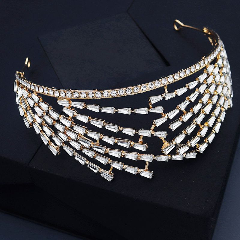 Diadema de lujo ligera con diamantes de imitacin de aleacin corona nupcial barroca