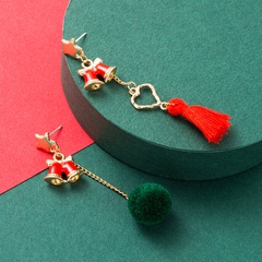 Christmas series alloy bow drop oil hair ball pearl S925 silver earrings