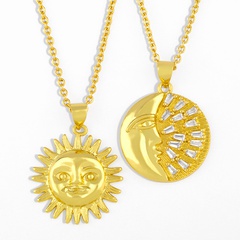 retro golden pendant creative sun moon necklace
