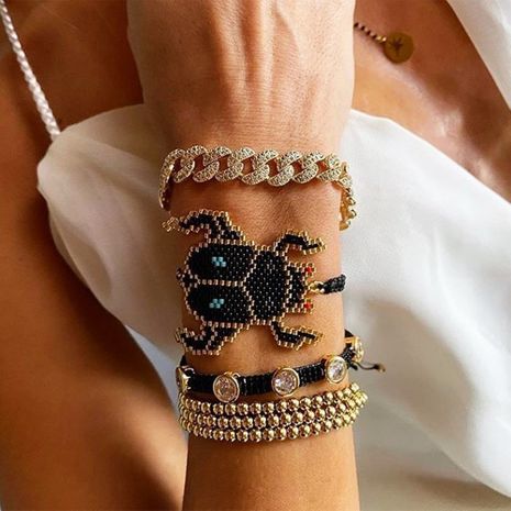 Frauen mehrschichtige Diamanten Gold Quasten ethnische Reisperlen gewebt Käfer handgemachtes Armband's discount tags