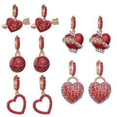 alloy oil drop red love diamond heart-shaped earrings