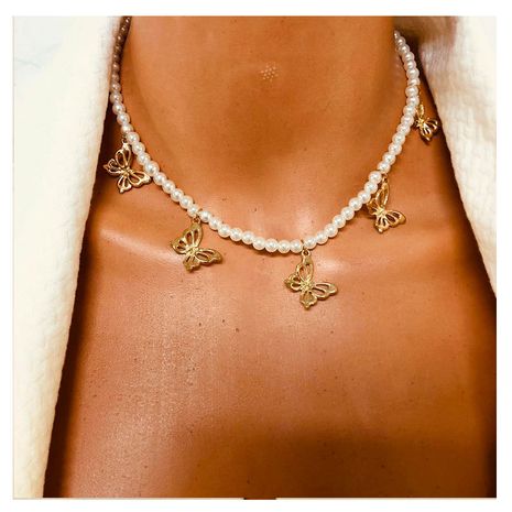 goldener Schmetterling Anhänger Perlenkette's discount tags