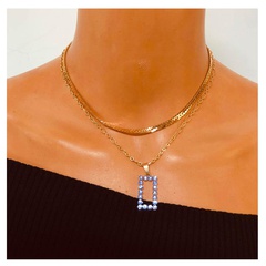 alloy purple diamond square pendant double necklace